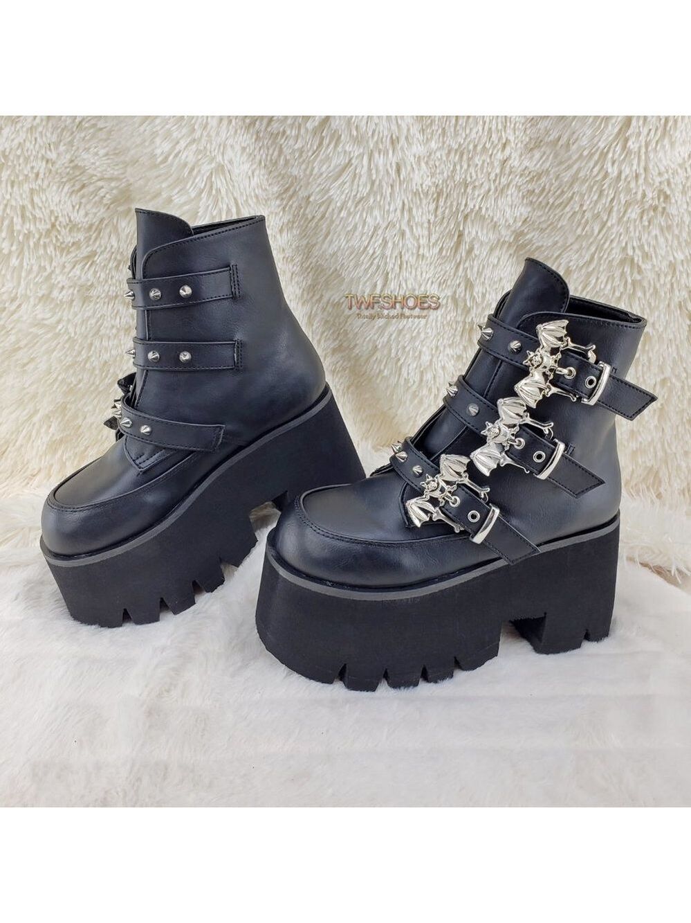 Ashes Bat Buckle 3.5" Platform Goth Punk Boots Restocked - Picture 4 of 12